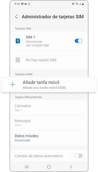 Android SIM manager showing the Add eSIM option