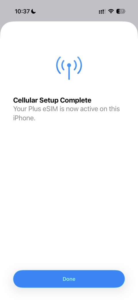 iPhone Cellular Setup Complete screen